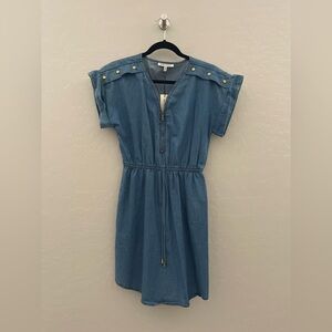 Speed Control Blue Smocked Buttoned Dress